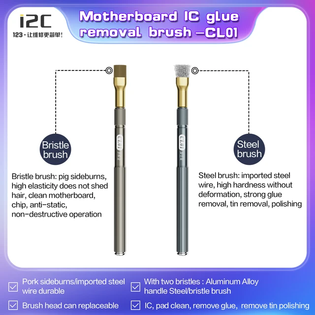 i2C CL01 PCB Circult Clean Metal Brush For Phone PC Motherboard IC Chipping Clean.Glue Removal And Corrosion Removal Steel Brush 2