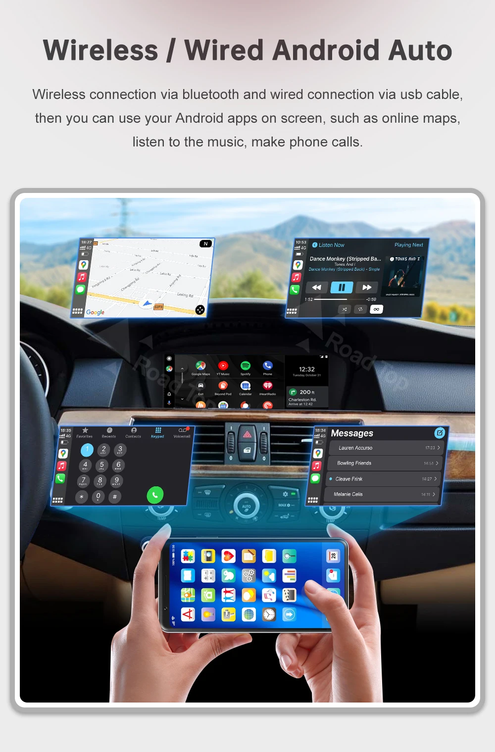RoadTop 8.8" Wireless CarPlay Display Screen Android Auto Multimedia Linux Screen For BMW 5 Series E60 E61 CCC CIC System