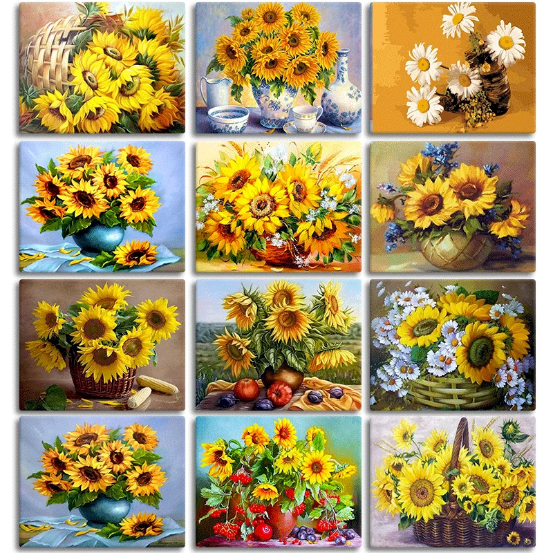 

GATYZTORY DIY Paint By Number Sunflower Canvas Painting Hand Painted Adults Crafts Gift Pictures By Numbers Home Decor 60x75cm