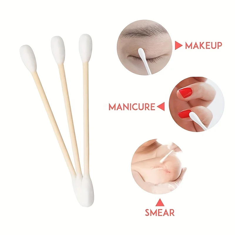 100PCS/PACK Double Headed Cotton Swab Makeup Ear Nose Cleaning Eyelash Glue Removal Disposable Cleaning Makeup Tool Cotton Swabs