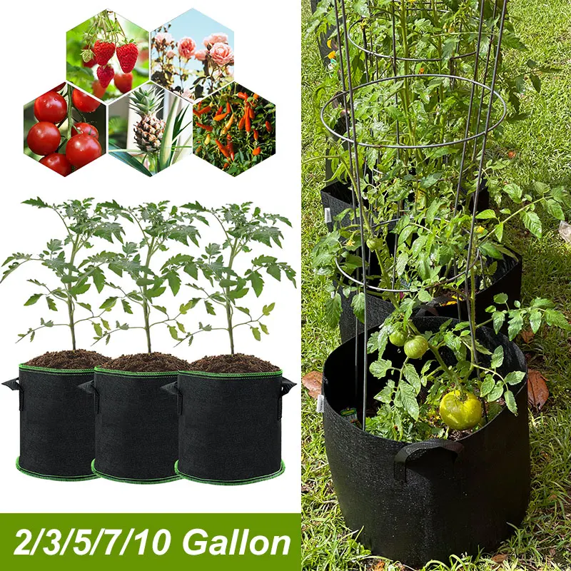 2/3/5/7/10 Gallon Grow Bag Felt Planter Growing Gardening Vegetable Pineapple Potatoes Flower Plant Fabric Grow Pot Garden Tools
