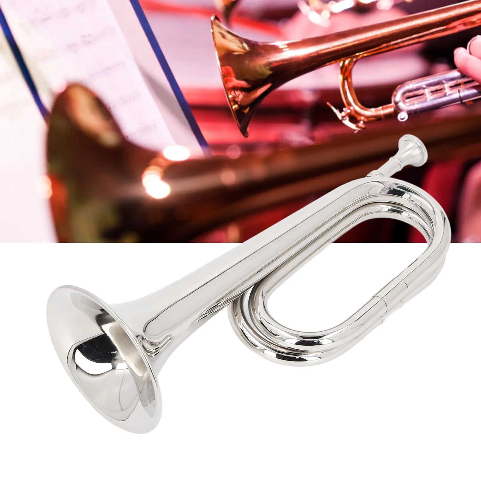 Bugle C Key 11cm Diameter Mouthpiece 34cm Height Silver Brass Military Trumpet For Orchestra Marching Band Cavalry Trumpet