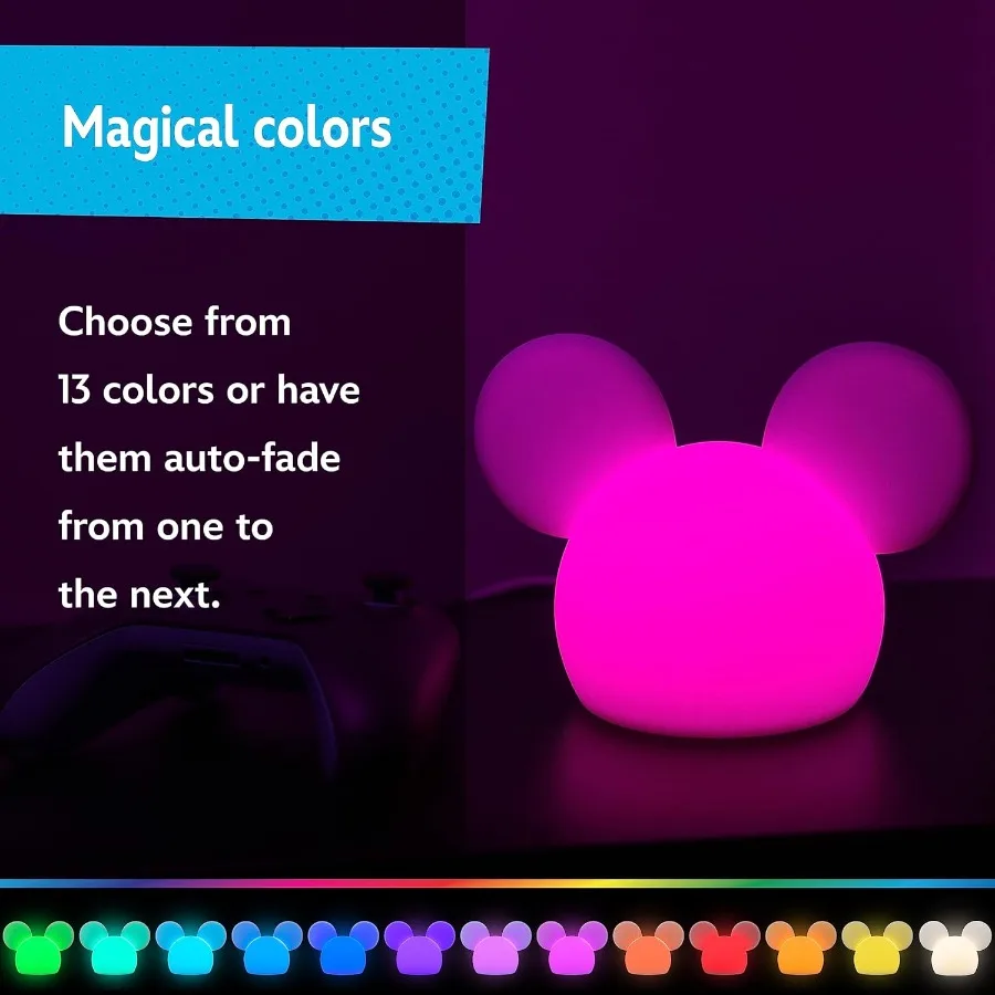 Mickey Mouse Squishy Light Color Changing Night Light for USB Powered Battery Operated Dimmable Lamp Ideal for Bedroom Playroom