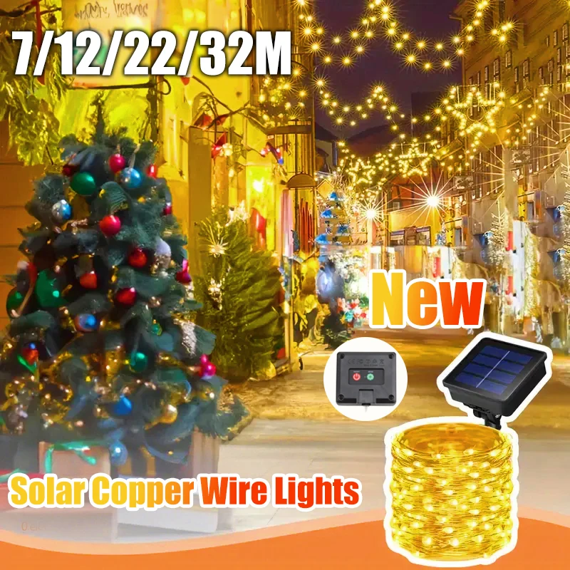 Solar-Lichterkette aus Kupferdraht für den Außenbereich, wasserdichte Lichterkette, 8 Modi für Weihnachten, Garten, Baum, Höfe, Party, Hochzeit, Dekoration