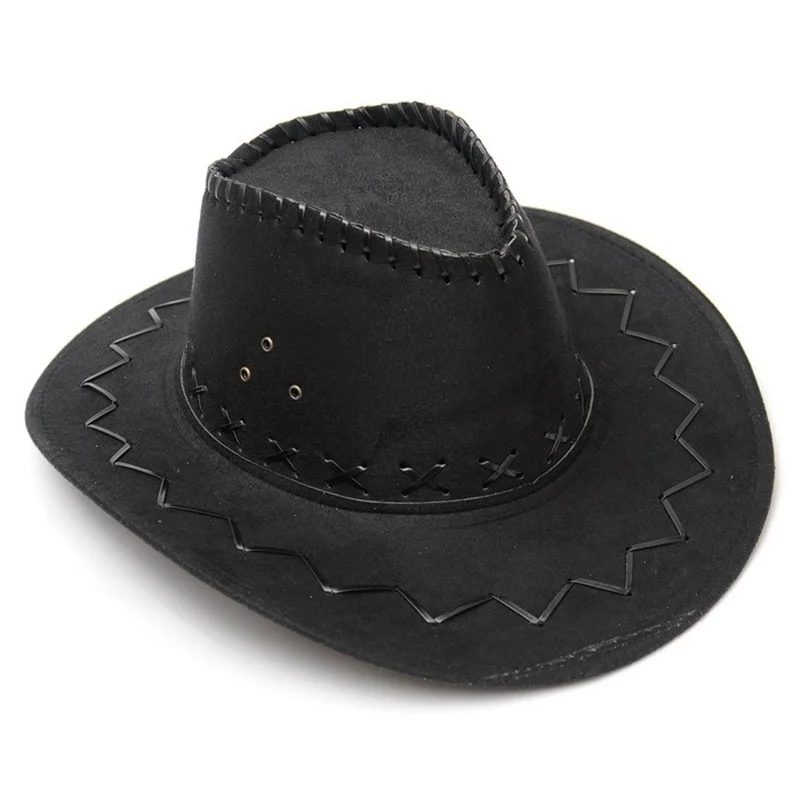  - Casual Western Cowboy Hat Sun Hat Cowgirls Children Hat Artificial Suede Wide Brim Leisure Halloween Men Woman Hat