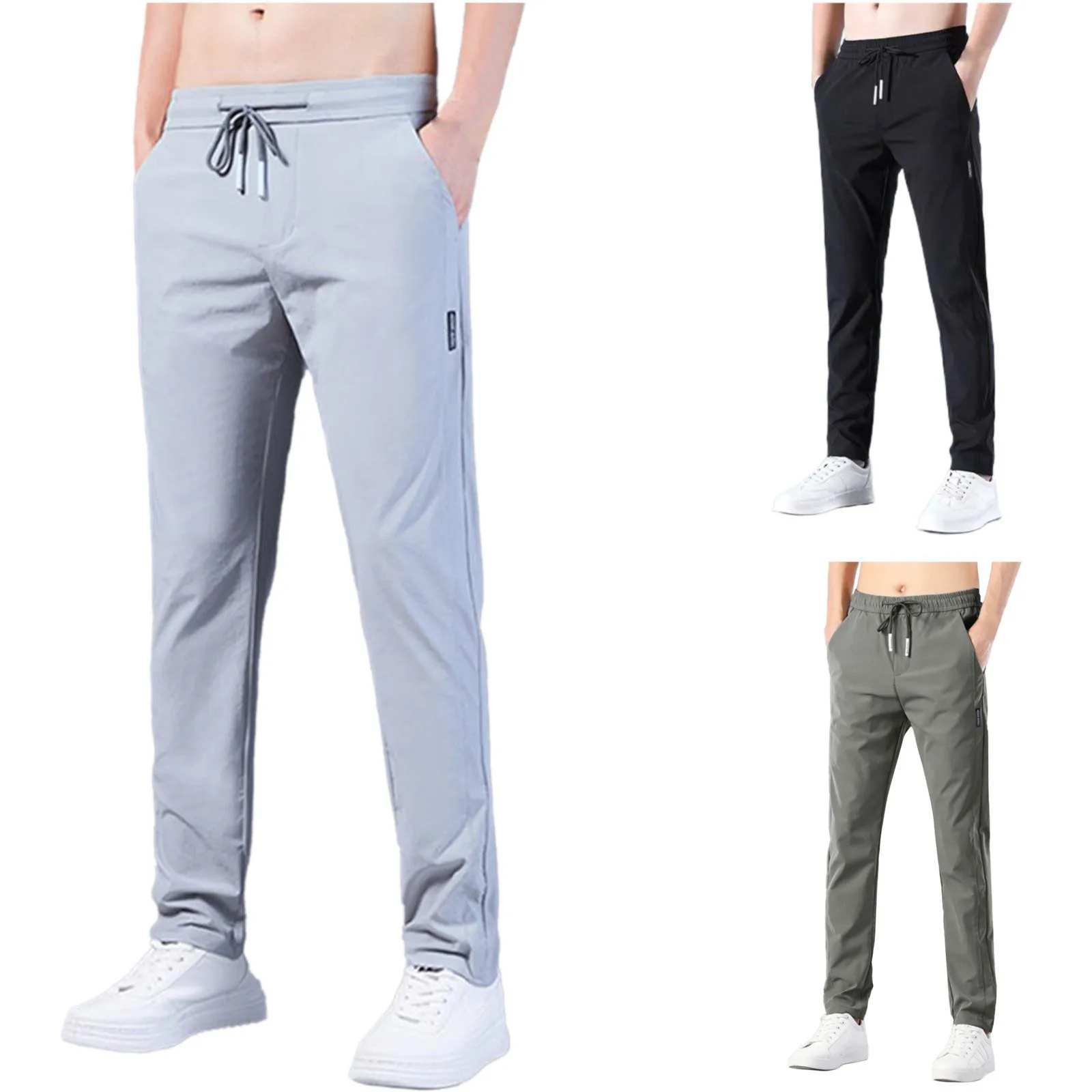 Men Pants Men'S Fast Dry Stretch Pants Ice Cool Breathable Straight Pants Running Jogger Trousers Drawstring Sweatpants With Pockets
