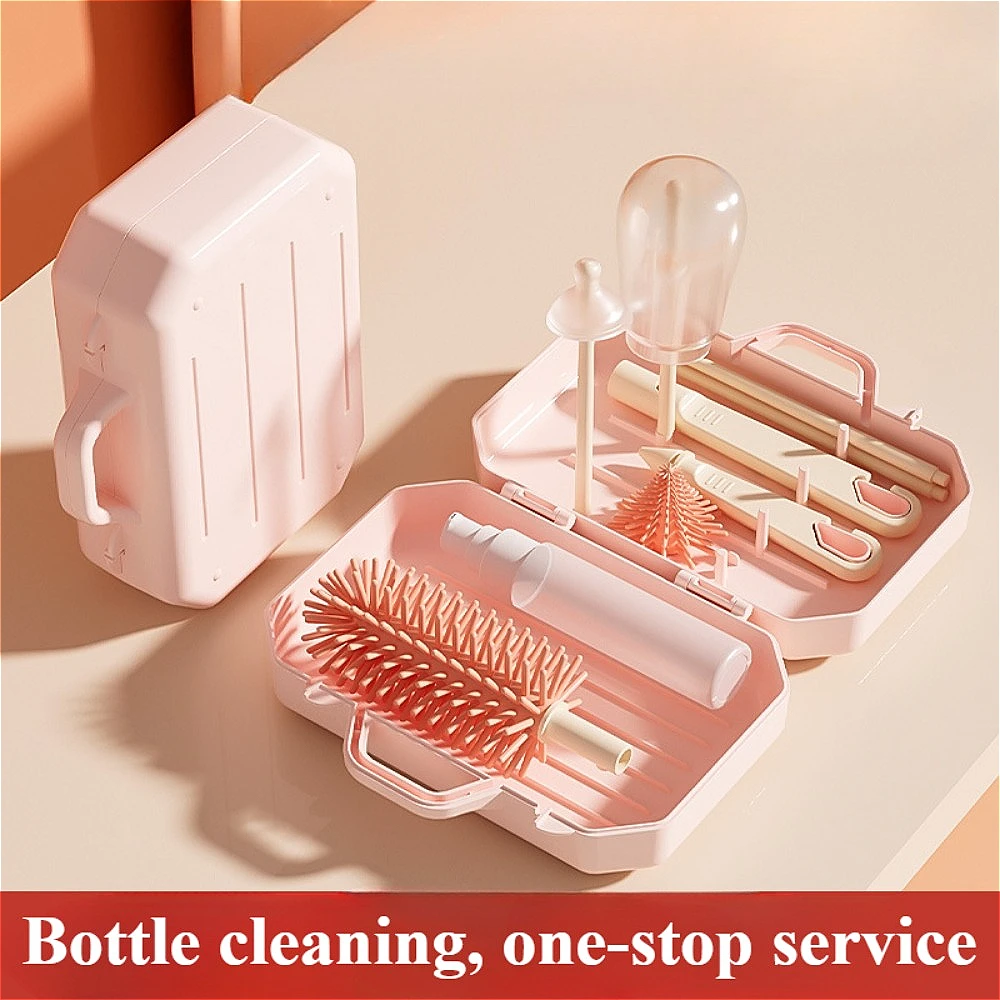 6 in 1 Silicone Bottle Brush Baby Bottle Cleaner Brush Set with Straw Cleaner Drain Rack Pacifier Storage Box