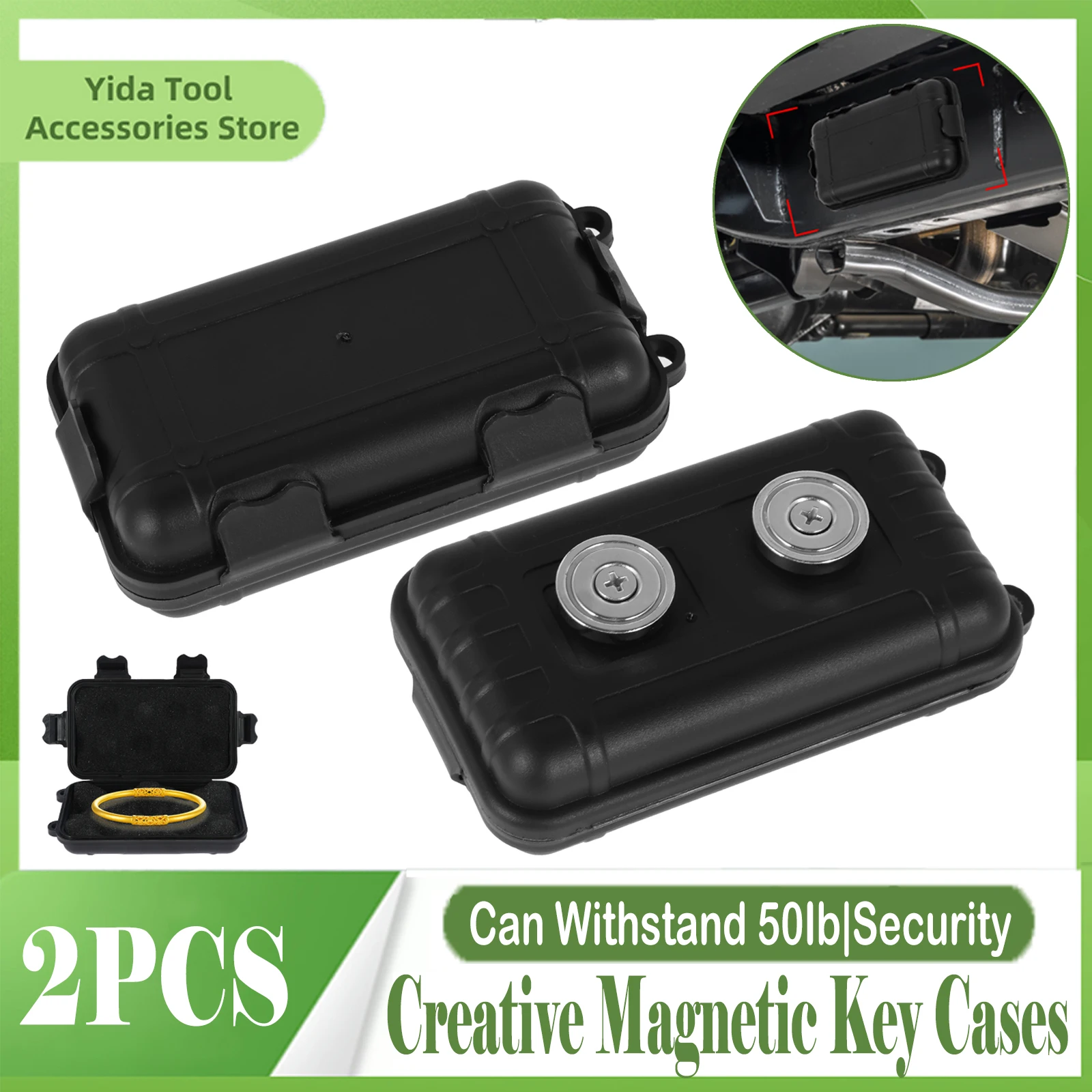자동차 아래 마그네틱 키홀더 방수 키 박스, 녹슬지 않는 다기능 박스, 예비 키 GPS 로케이터, 1 개, 2 개 