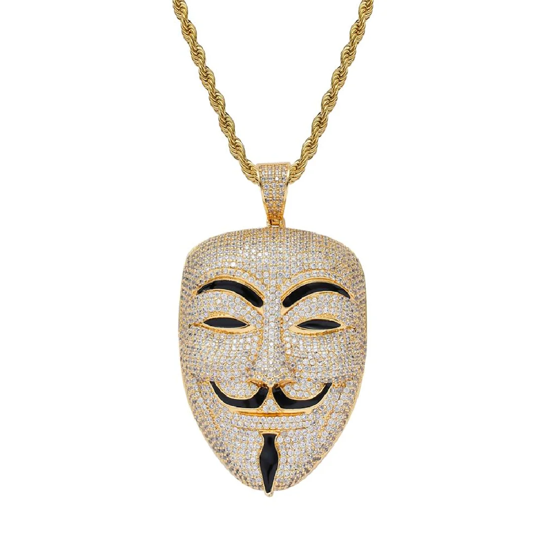 

Large Size ICED OUT BLING BLING CZ Mask Pendants Hip Hop Necklace Brass CZ For Men Iced Jewelry Party Gift CN105