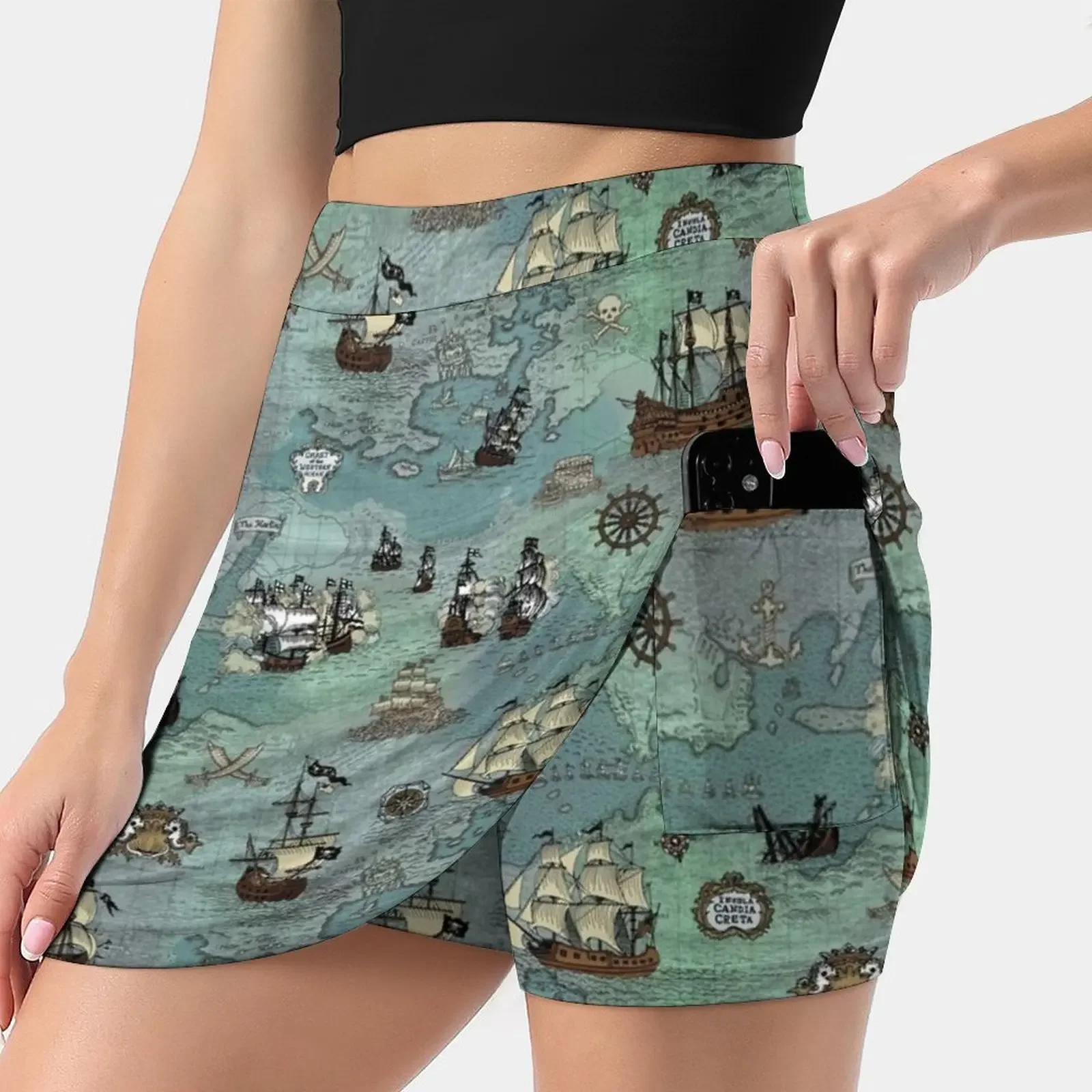 

Pirate Map Nautical Sea Print Skirts Woman Fashion 2022 Pant Skirt Mini Skirts Office Short Skirt Pirate Nautical Sailor Map