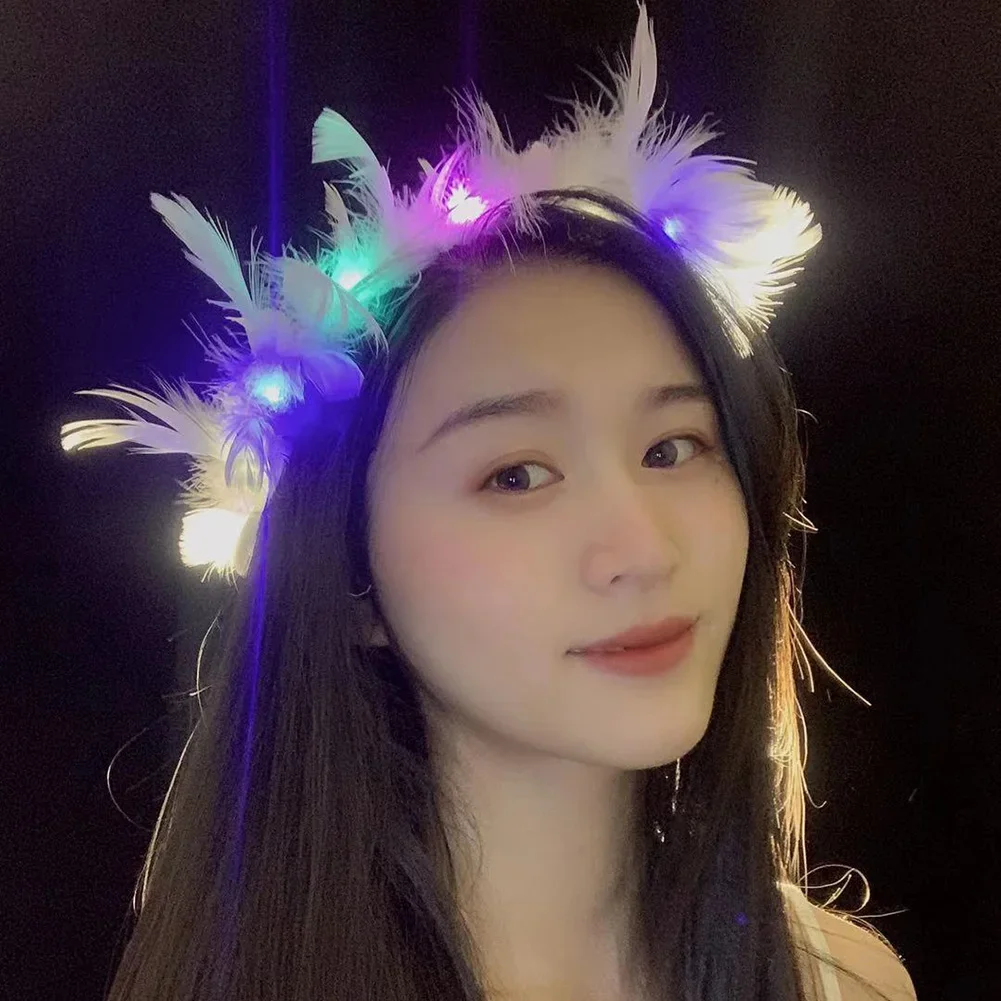 LED Feather Wreath Crown Headband Light Up Luminous Headdress 10pcs Parties Festivals