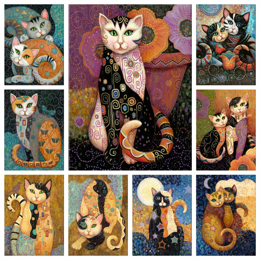 Cats By Gustav Klimt 5D Diamond Mosaic Painting Kits Famous Artwork Rhinestone Picture Diy Drill Art Cross Stitch Home Decor