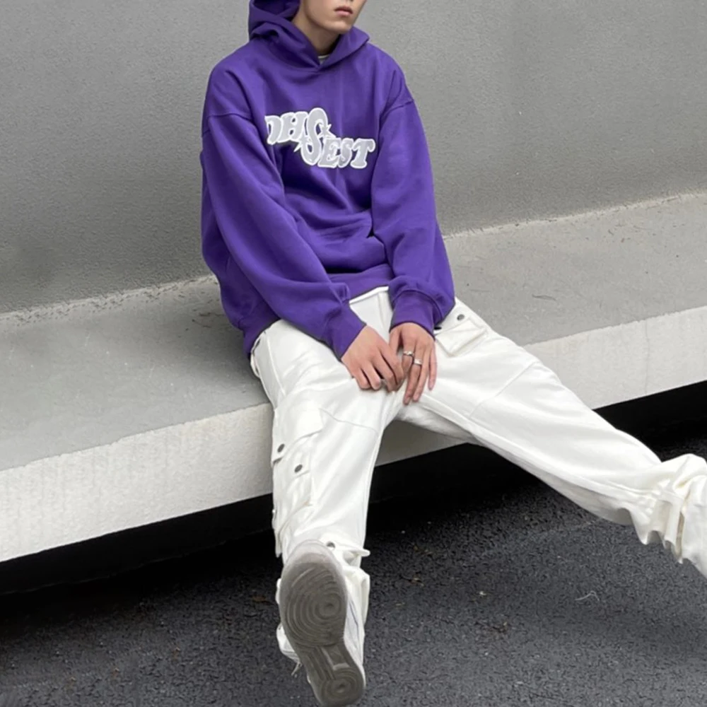 Cotton Blend Hooded Sweatshirt For Men American Loose Fashion Versatile Trendy Personalized Printed Letter Graffiti Street Top