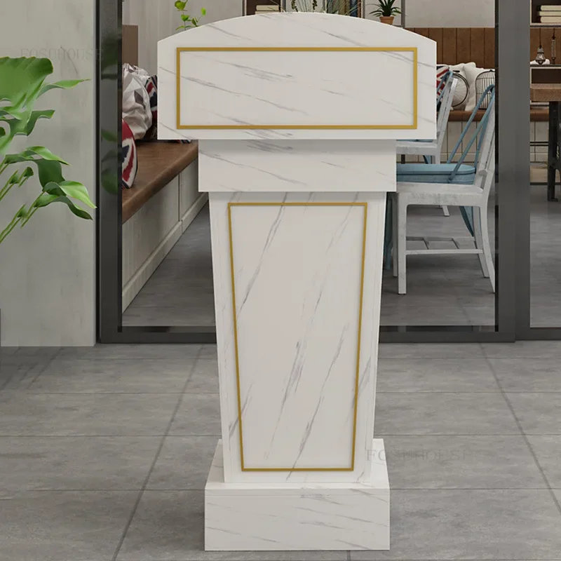 Small Platform Reception Desk Shopping Guide Office Hotel Emcee's Speech Podium Teacher's Classroom Lectern Table with Drawer