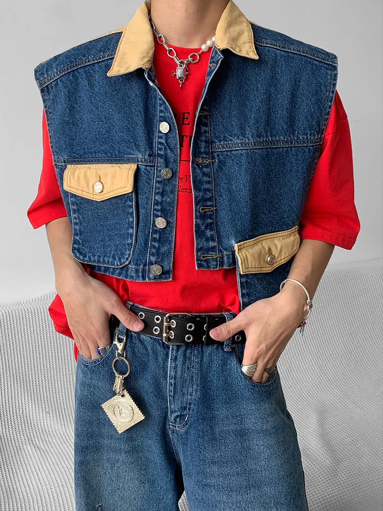 Korean Streetwear Vests Denim Vest Mens Hip Hop Denim Vest Korean
