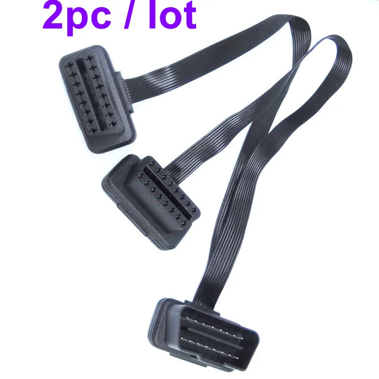 

OBD2 Male to Female Elbow One Drag Two Flat Cable OBD Extension Cable Flat Floss One Divided into Two Extension Cable 2 in 1