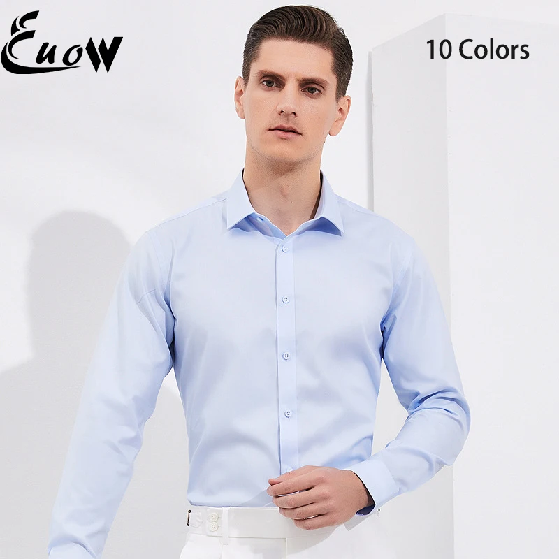 Euow 2022 Fashion Fiber Elastic Men Suit Shirt Summer New Solid Color Long Sleeved Tops