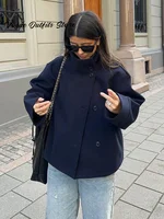 Manteau court Chic en laine pour femme, col montant, simple boutonnage, manches longues, poches, veste d'extérieur, pour les déplacements en rue, nouvelle collection automne 2025 6