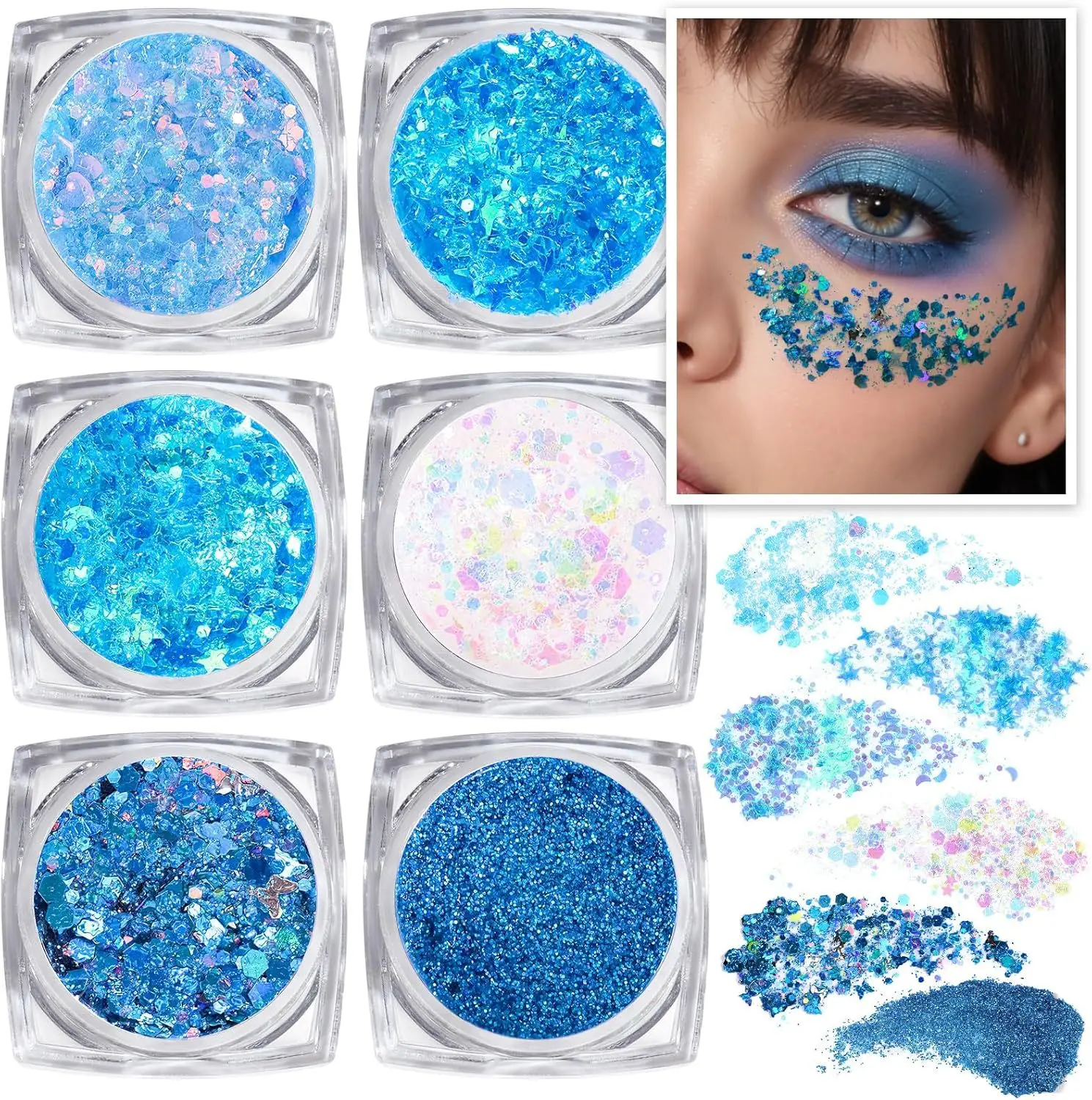 6 Color Cosmetic Chunky Glitter Shimmer Body Face Hair Eye Musical Festival Carnival Dance Party Makeup Glitter Gel 6