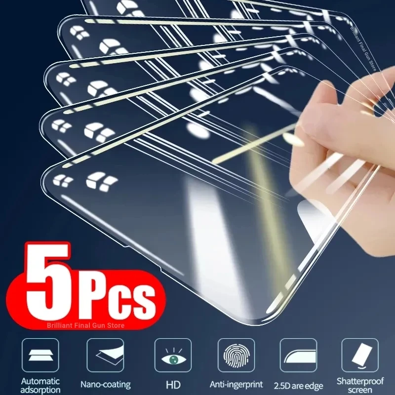 

5Pcs Tempered Glass for iPhone 14 11 12 13 Pro Max Mini Screen Protector for iPhone 15 XR X XS MAX 7 8 Plus HD Protective Glass