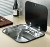 RV Caravan Camper Sink Stainless Steel Hand Wash Basin & Glass Lid & Faucet 1