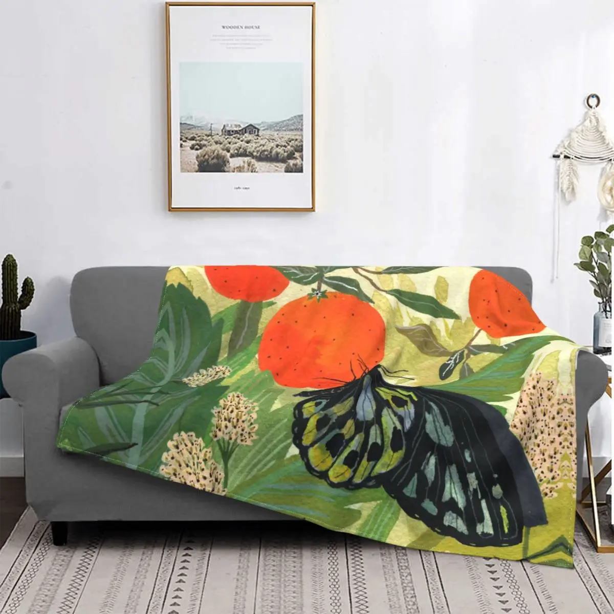 

Cartoon Butterfly Blanket Tropical Plants Flannel Throw Blankets Home Couch Decoration Soft Warm Bedspreads