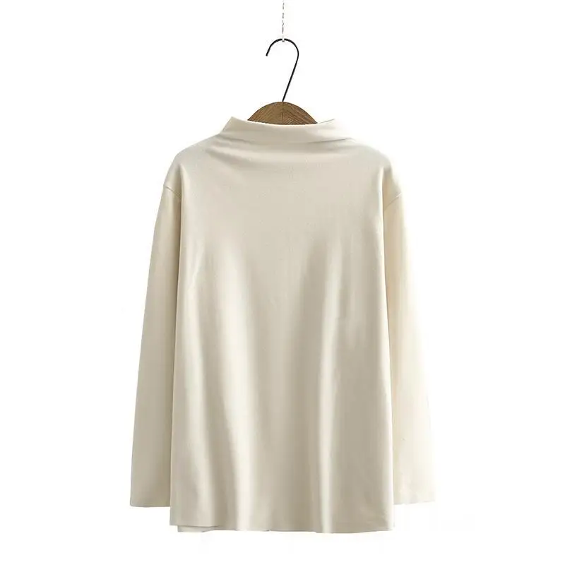 2023 New Temperament Korean Version Versatile Simple Foreign Style Undershirt Half High Neck Long-sleeved Top Plus Size Woman