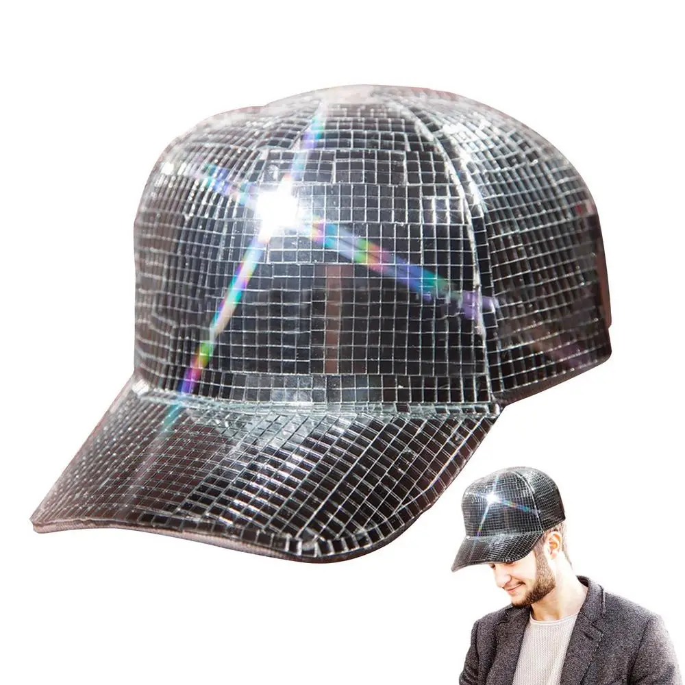 Description Picture 2 of itemMirror Ball Cowboy Hat Silver Sparkly Mirror Baseball Hats Disco Ball Caps Cosplay Props Halloween Supplies For Party Gathering