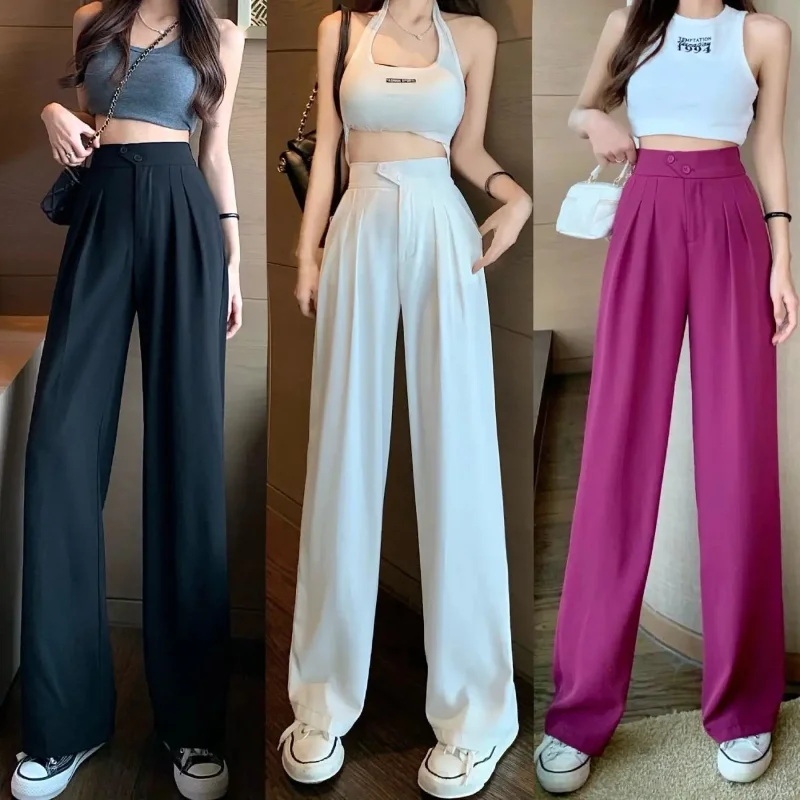 

Straight Wide Leg Women Pants Korean Style High Waist Pants for Women Solid Color Female Spring Summer Loose Suit Trousers 2023