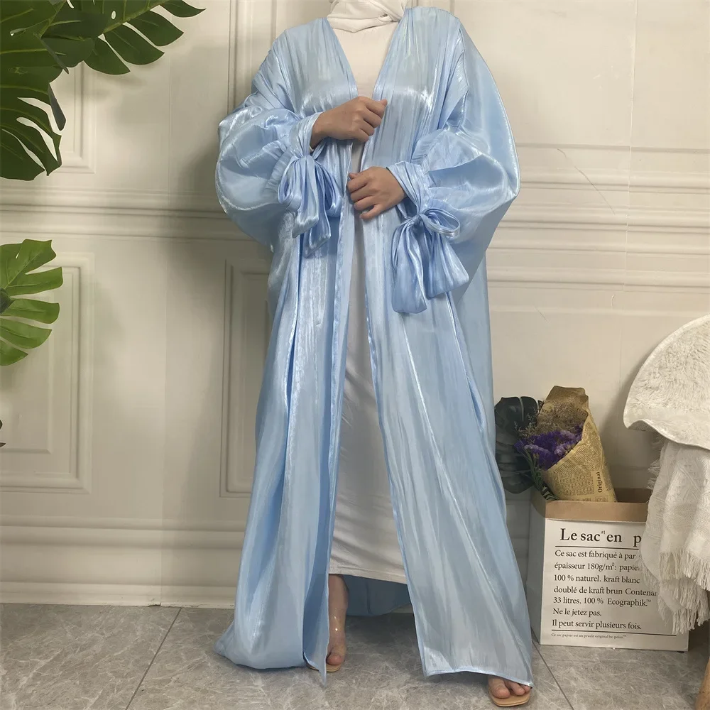 Summer Open Abaya Kimono Arabic Turkey Muslim Hijab Dress Silky Satin Abayas for Women Dubai Cardigan Islam Modest Outfit Kaftan