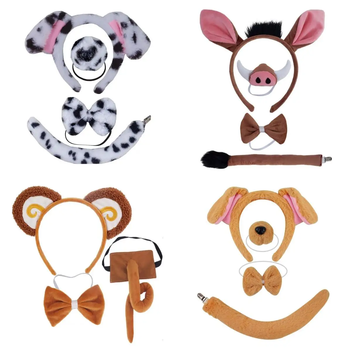 Animal Ears and Tail Set Holiday Masquerade Headband Nose Tail Bow Tie Dog Cosplay Costume for Kids and Adults masquerade mask game cosplay props costume headband animal costume set