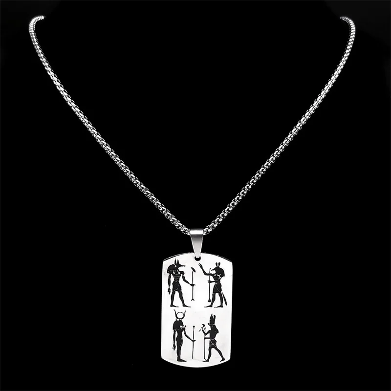 Collana Ciondolo Egizio Horus Anubi Iside – Amuleto In Acciaio Vintage, 60 Cm