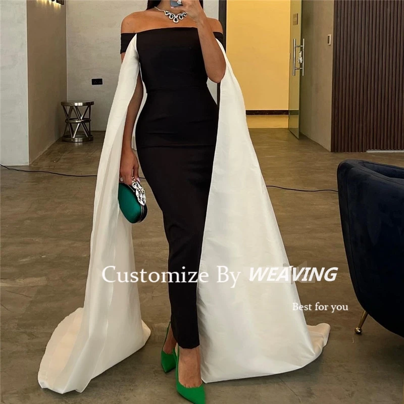 

Simple Mermaid Formal Evening Dresses Off the Shoulder Long Cape Saudi Arabic Women Prom Party Gowns