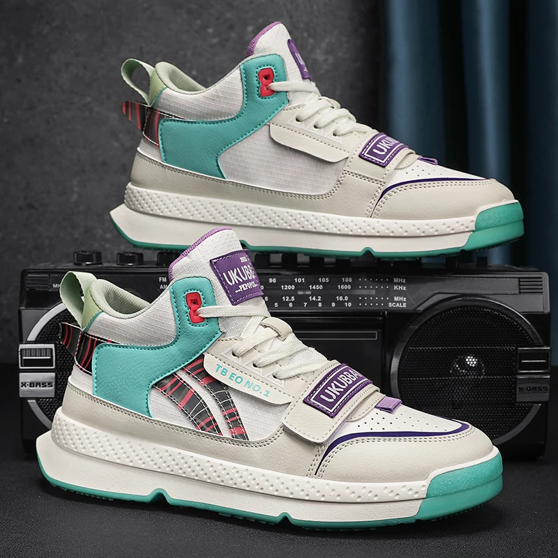 

High-Tops Shoes New Sneakers Men Breathable Casual Non-Slip Skateboard Shoes Men Comfortable Skate Leather Sports Running Shoes