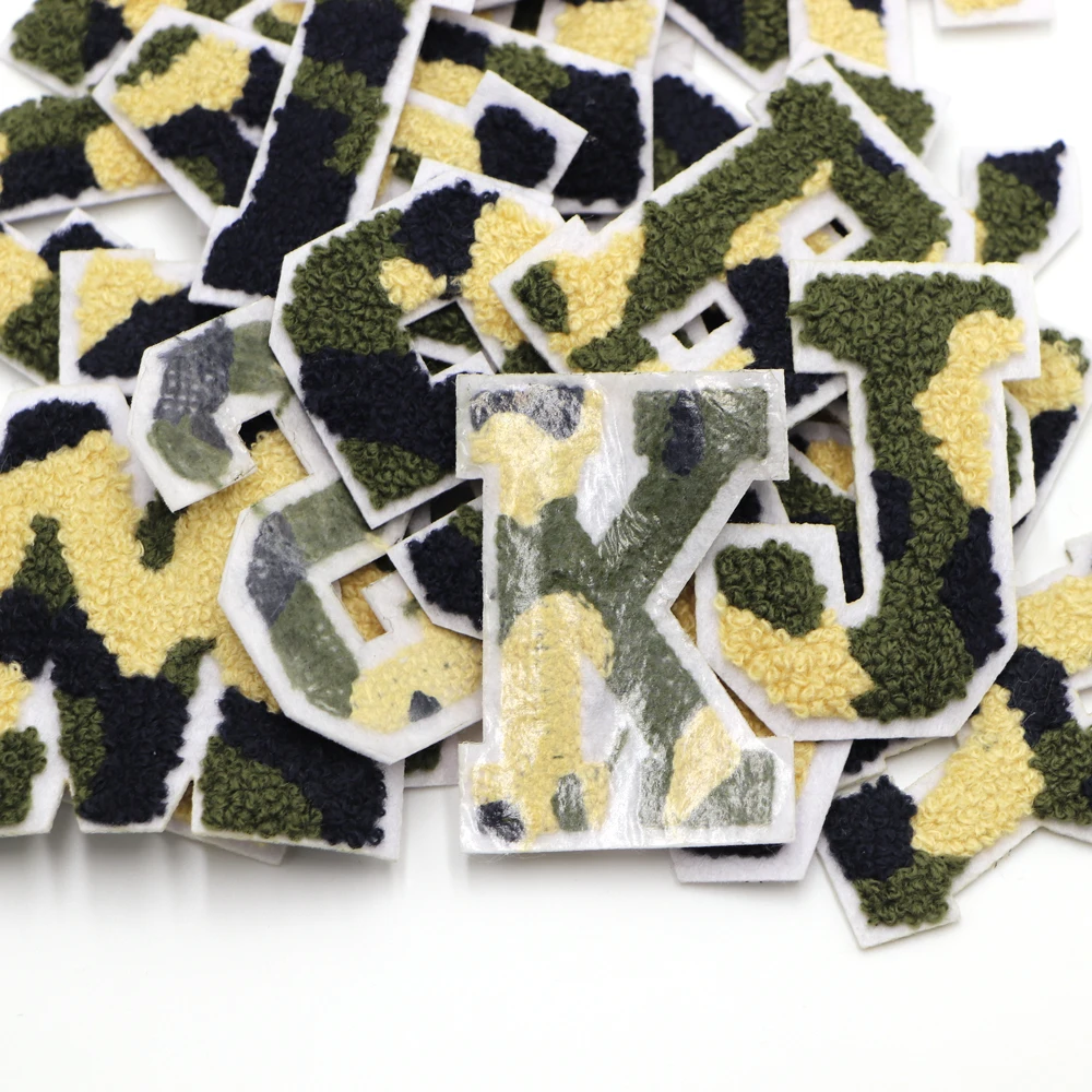 1PC Camouflage Chenille Englisch Brief Alphabet Patch Bestickt Aufkleber Stickerei Patch Für Kleidung Logo Name Diy Applique – Detail 2