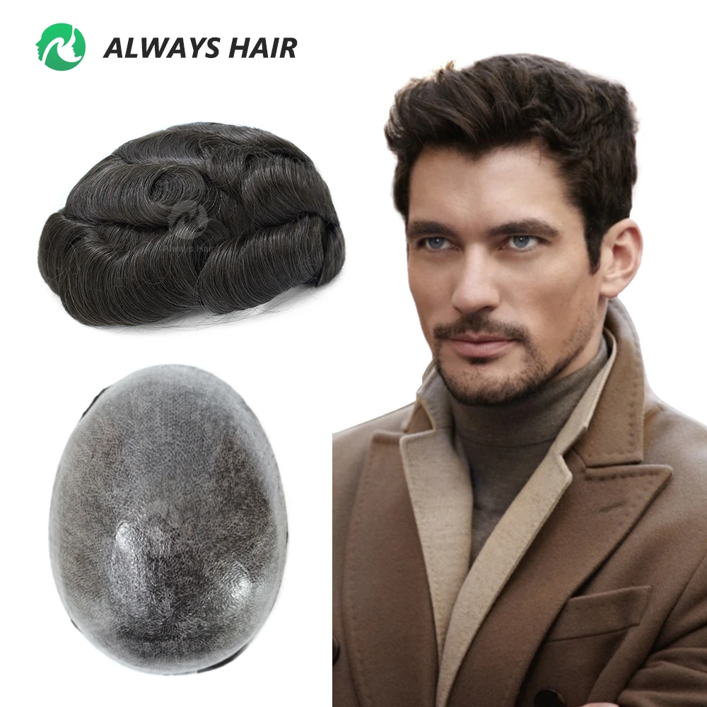 0.12-0.14mm Skin Base Men's Capillary Prothesis Hair 130% Hair Density Wig Man Toupee,human hair toupee