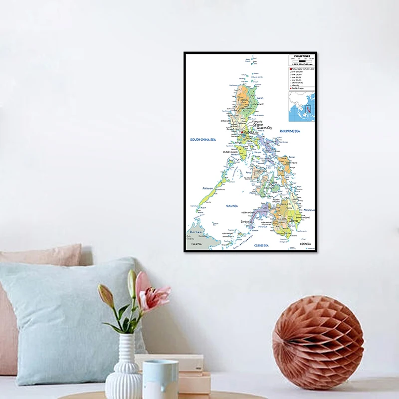 42*59cm The Philippines Administrative Map Wall Decorative Canvas Painting Unframed Poster and Print Living Room Home Decoration