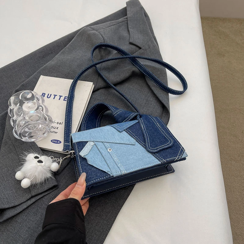 Women's fashionable small handbag, denim single shoulder bag, casual crossbody bag, zippered women's bag with lid, women's bag