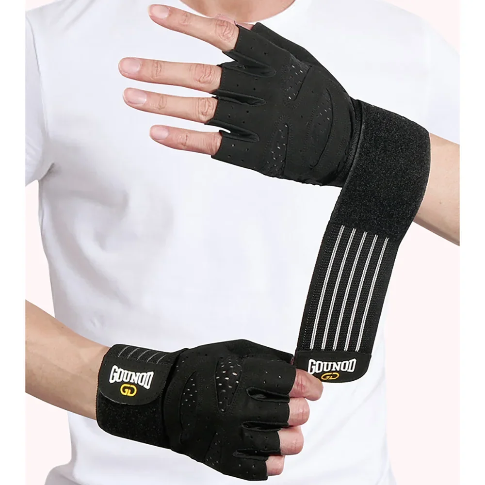 Men Women Ventilated Gym Workout Gloves with Wrist Wrap Support Full Palm Protection for Weightlifting Training Fitness Pull ups 3