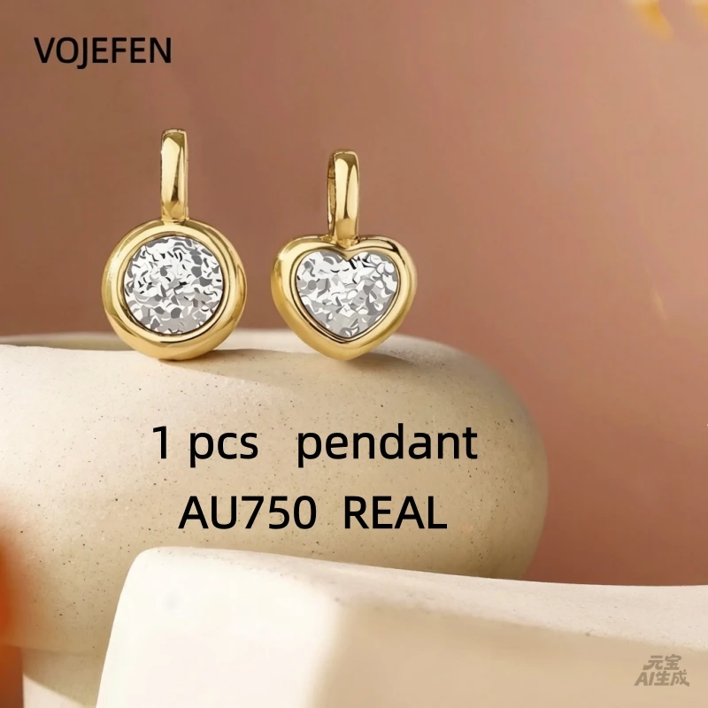 VOJEFEN 1Pcs 18K 골드 펜던트 고급 보석 반짝 이는 라운드/하트 펜던..