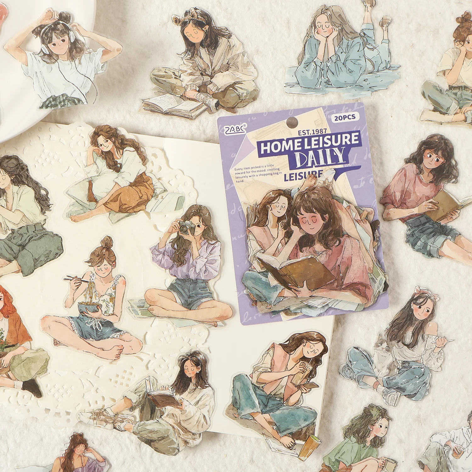 지아메이 20개입 편안한 생활 시리즈 귀여운 캐릭터 PET 스티커 DIY 다이어리 폰 케이스 감성 스크랩북 스티커