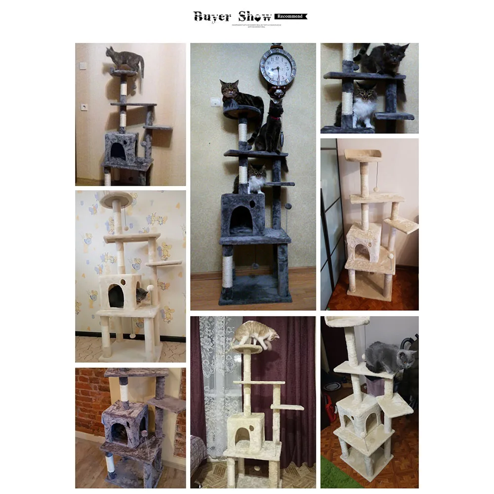 Various Shapes Of Modern Cat Trees Wooden & Sisal Cat Condo Tree Tower Climbing Tree
