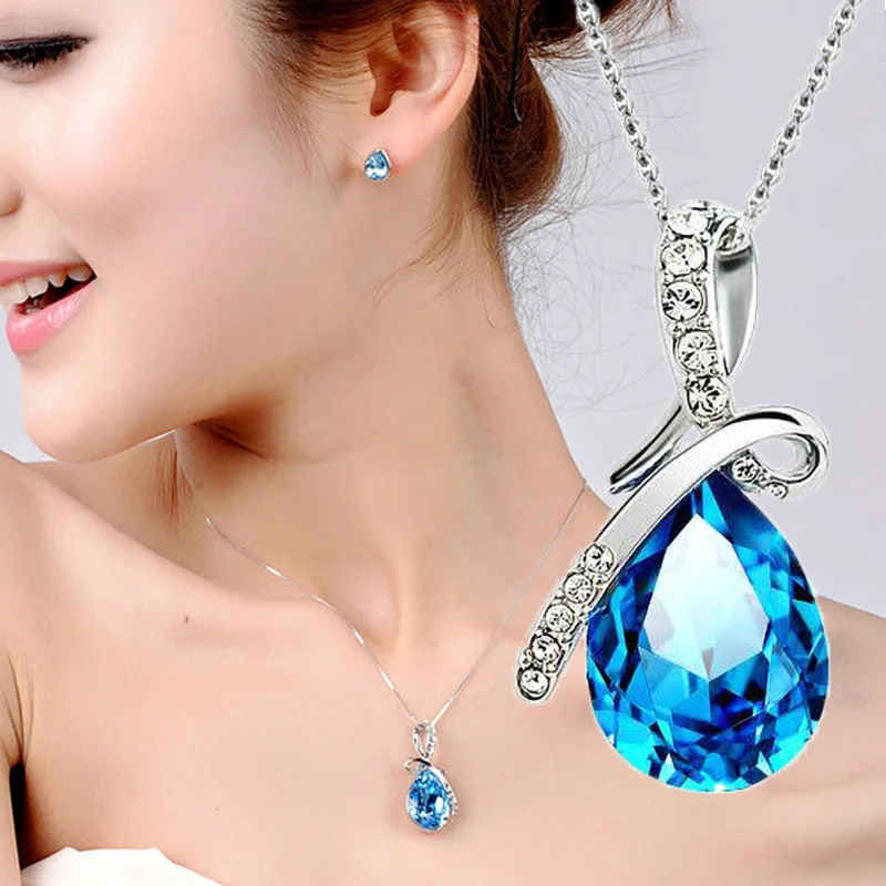 Exquisite Fashion Women's Angel Tears Crystal Pendant Necklace Couple Engagement Anniversary Gift Necklace Pendant