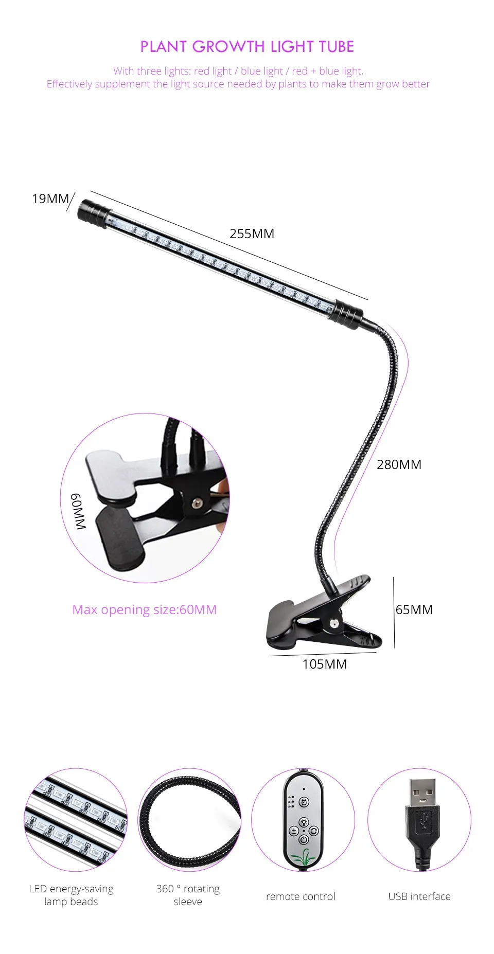 Lampe Horticole LED, Spectre Complet 380-800nm Avec Minuterie 6/12/16H