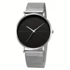 Casual Round Pointer Quartz Watch Large Geo Dial Analog Mesh Strap Wristwatch For Women Men 6