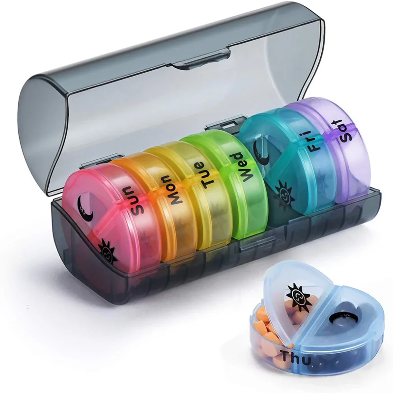 Compact Weekly Pill Organizer, Travel-Friendly with Large Compartments for Vitamins and Medications
