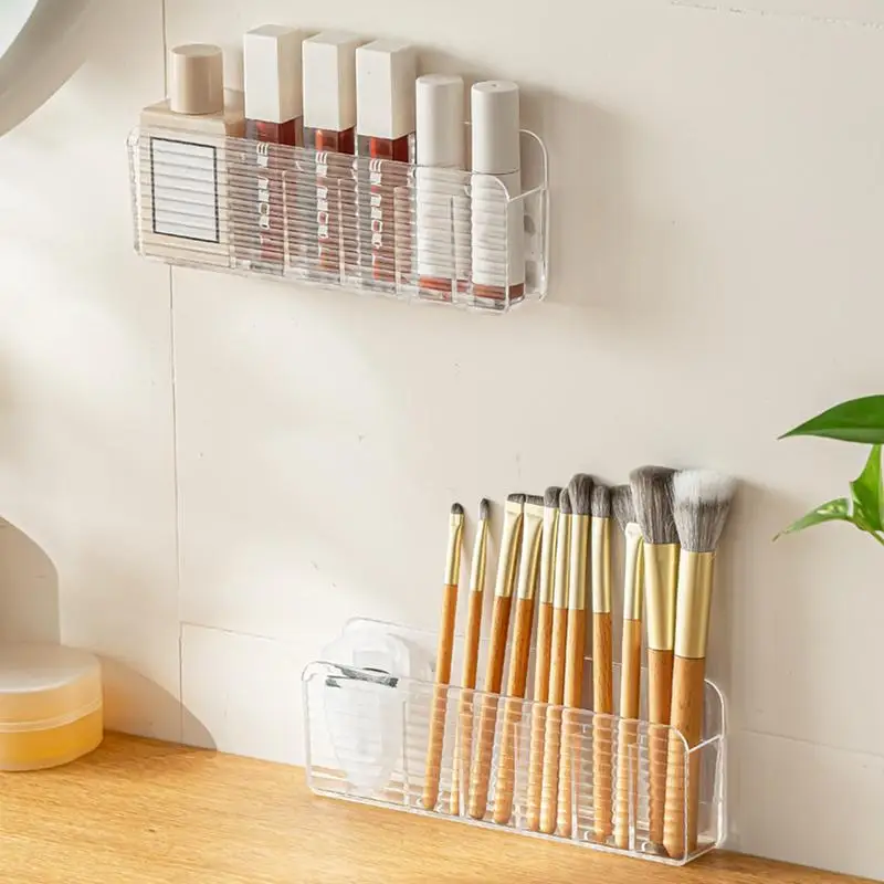 Makeup Wall Organizer Waterproof Cutout Wall-mounted Makeup Organizer Transparent Cosmetics Tray Home Organization Bin 3