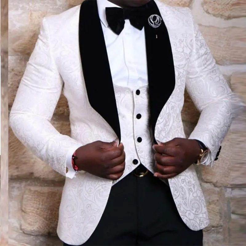 

New Jacquard Embroidery Business Casual Suit Summer Men's Suit 3 Piece Set Groom and Best Man Set(Blazer+Vest+Pants)