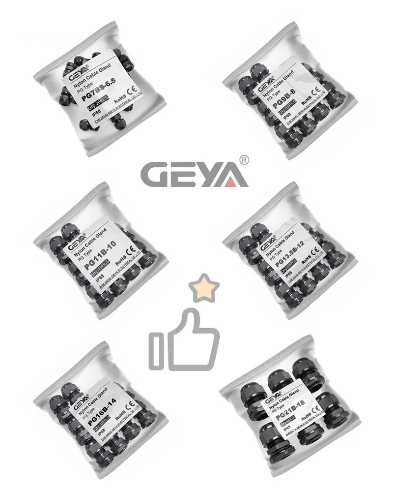 PG Cable Gland Waterproof Black Nylon Plastic Connector IP68 Cable Gland GEYA PG7 PG9 PG11 PG13.5 PG16 PG21