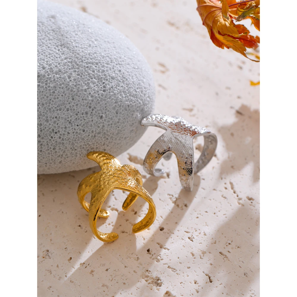 Yhpup Starfish Open Ring Waterproof 18K PVD Plated Jewelry